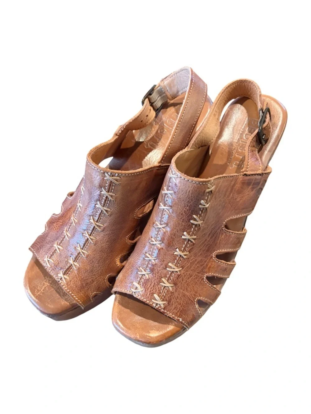 BEDSTÜ Fontella Rustic Wedge Sandal Tan Size 9.5